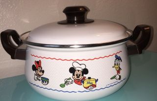Walt Disney Mickey Mouse Donald Duck Minnie Mouse Vintage Enamel Pot Kettle