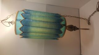 Vintage Turquoise Velvety Shade Hanging Lamp Swag Mid Century Modern