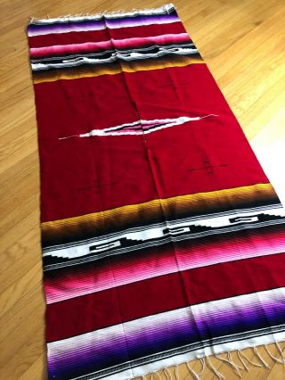 Vintage Mexican Saltillo Serape Poncho Blanket Wrap Finely Woven Vibrant Rug