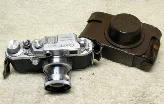 Vintage Canon Iv Rangefinder 35mm Camera W/ 50mm F/1.  9 Serenar Lens,  Case.  1950 