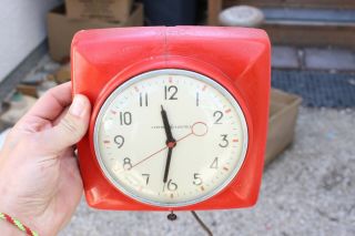 Vintage General Electric School Wall Clock Industrial Ge With Red Plastic
