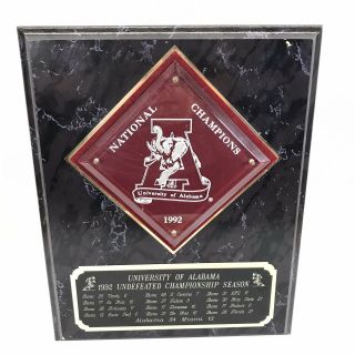 Vtg 1992 Alabama Crimson Tide Football National Champions Plaque Picture Decor