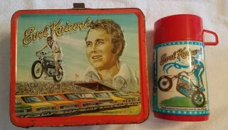 Vintage Evel Knievel 1974 Aladdin Industries Metal Lunch Box W/ Thermos