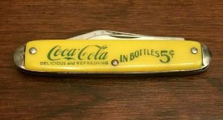 Vintage Yellow Coca - Cola Pocket Knife Celluloid Made In U.  S.  A.