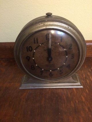 Vintage Ingraham Broadcast Alarm Clock Wind Up 8 Day