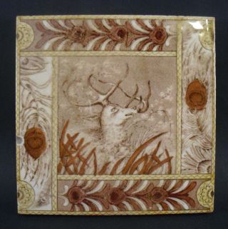 Vintage Edge Malkin & Co.  6 " Ceramic Art Tile / Brown With Stag Deer Motif