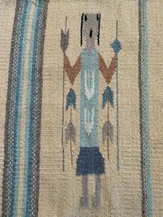 Vintage Navajo Hand Woven Wool Rug Yei Bi Chei Dancers Canvas Mounted 38.  5x24 2