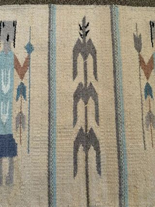 Vintage Navajo Hand Woven Wool Rug Yei Bi Chei Dancers Canvas Mounted 38.  5x24 3
