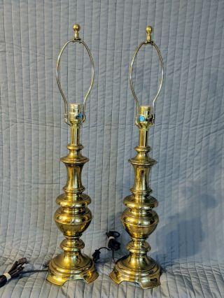 Vintage Matching Stiffel Solid Brass Table Lamps 29 " 2 Lamps