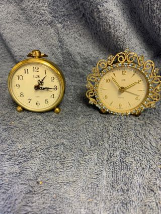 Two Vintage Travel Alarm Clocks Elgin