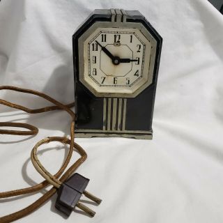 Vintage 1930s Art Deco Metal Clock Doehler Electric Unusual Table Mantel