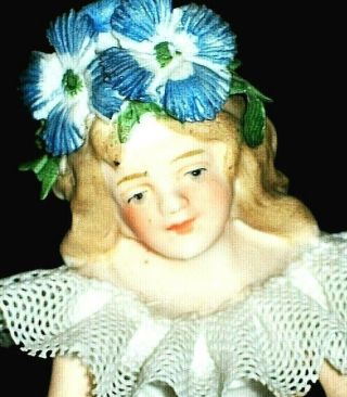 Antique German Victorian Dresden Lace Baby Girl Doll Bisque Porcelain Figurine