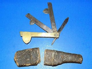 Civil War Era Brass Fleam - Blood Letting Tool W/knife In Leather Case