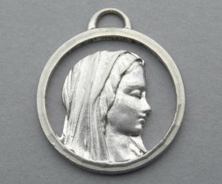 French,  Vintage Religious Catholic Medal.  Saint Virgin Mary.  Lourdes Pendant.