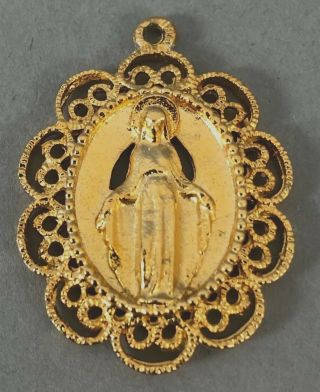 Vintage Yellow Gold Tone Virgin Mary Miraculous Religious Medal Charm No.  1