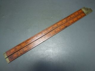 Vintage Unusual Wood & Brass 2 Fold Rule Ruler Tailors Square By I Aston