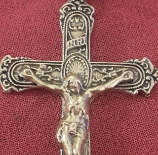Rare Lrg 2 " Sterling Silver Filled Art Deco Ornate Crucifix Rosary Cross Pendant