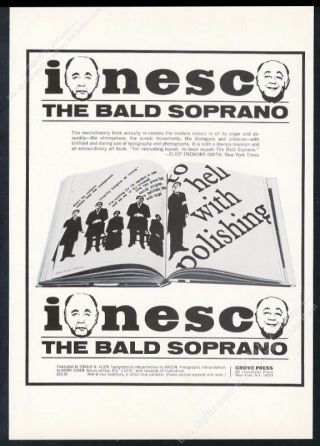 1966 Eugene Ionesco Photo The Bald Soprano Book Release Vintage Print Ad