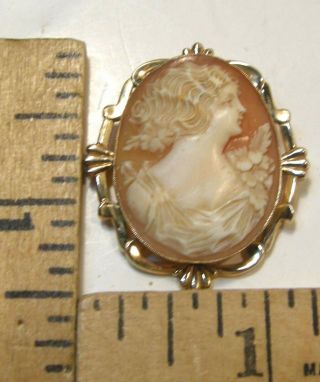 VINTAGE ESEMCO CARVED SHELL & 10K YELLOW GOLD CAMEO BROOCH PIN ART DECO WOMAN 2