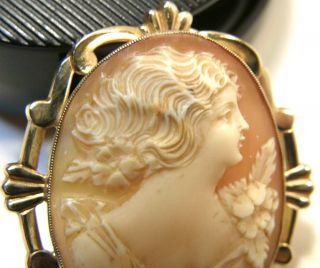 VINTAGE ESEMCO CARVED SHELL & 10K YELLOW GOLD CAMEO BROOCH PIN ART DECO WOMAN 3