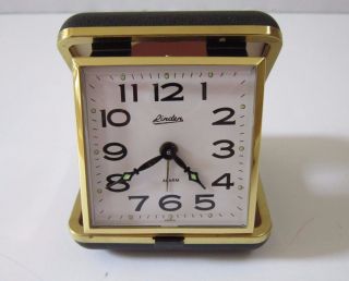 Vintage Linden Travel Wind - Up Alarm Clock In Black Case