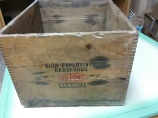 Vintage Dupont Explosives Wood Crate Box 50 Lbs Dynamite & 2 Wildlife Pictures