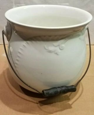 Vintage Antique W.  E.  P.  Co.  China Porcelain Chamber Pot W / Wood Handle