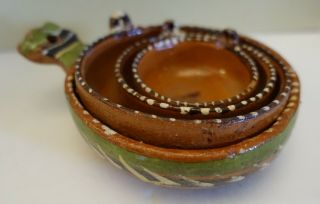 Hzz30 Vintage Set Of 4 Small Nesting Mexican Terracotta Pottery Handled Bowls