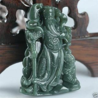 100 Natural Hetian Jade Collectibles Chinese Hand Carved Guan Yu Pendant