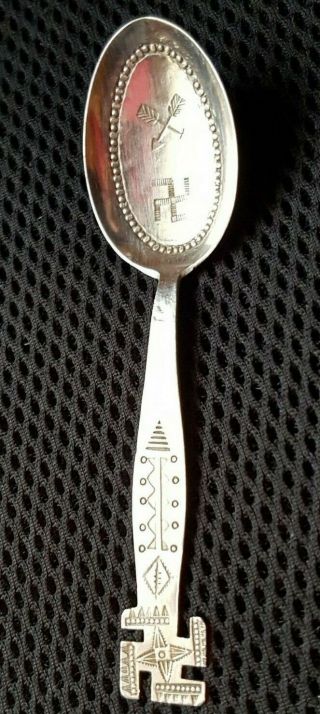 Vintage Hand Crafted Indian Silver Souvenir Spoon With Good Luck Symbol