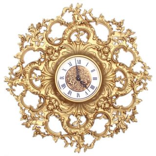 Vintage Syroco Hollywood Regency Baroque / Rococo Style Gold Wall Clock 26 "