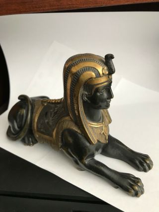 Vintage 8 Inch Egyptian Sphinx Statue Figurine,  Bronze Colored