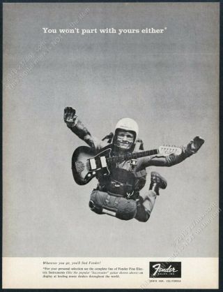 1965 Fender Jazzmster Guitar Skydiving Skydiver Photo Vintage Print Ad