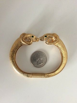 Vintage Kjl For Avon Ram’s Head Bracelet - Crystals & Gold Color Metal