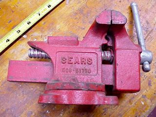 Vintage Sears 3 1/2 " Swivel Base Bench Vise Anvil & Pipe Jaws Removable Usa