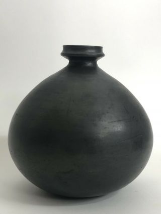 Vintage Lama Oaxaca Mexico Black Clay Pottery Mexican Weed Pot Vase Signed