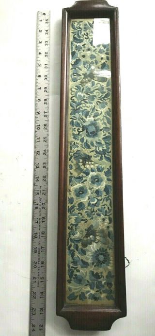 Antique Chinese Blue Silk Hand Embroidery Butterfly Wooden Wall Picture Or Tray