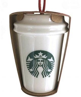 Starbucks Ornament White Cup Logo Mini Travel Mug Christmas 2.  5 " Tall 2015