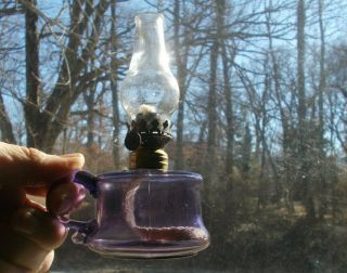 Amethyst 1880s Little Butter Cup Miniature Oil Lamp Applied Handle