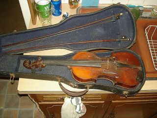 Vintage 4/4 Violin With Case & 2 Bows No Label