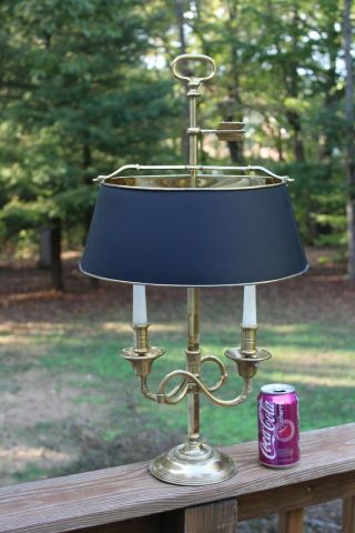 Vintage Frederick Cooper Brass Bouillotte Desk / Table Lamp Painted Brass Shade