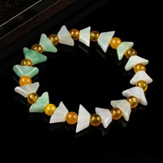 100 Pure Natural A Jadeite Hand - Carved Sycee Statue Bead Jade Bracelet /pa01f