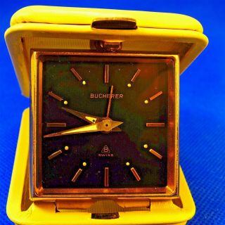 Vintage Bucherer 8 Day Travel Alarm Clock.  Swiss Made.
