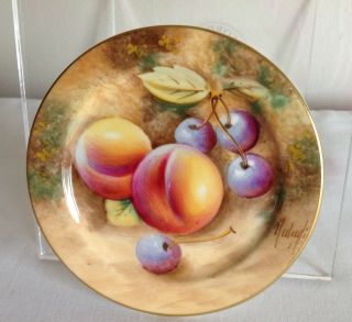 Vintage Royal Worcester Signed Hand Painted Fruit Peaches & Cherries Round Plate