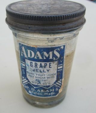 Vintage Adams Glass Grape Jelly Jar With Metal Lid & Label