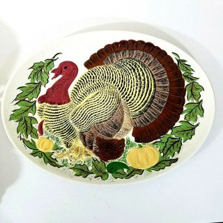 Ceramic Turkey Platter Thanksgiving Holland Mold 18.  25 X 13.  25 Hand Painted Vtg
