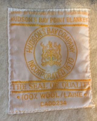 Vintage Hudson Bay Blanket Made In England 3.  5 Point Woolstriped 64 " X 84 "