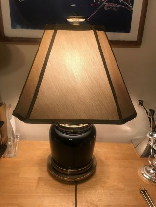Stiffel Vintage Brass Black Laquered Ceramic Table Lamp W/shade 28” Tall