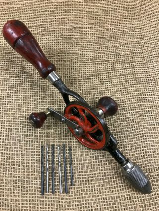 Vintage Millers Falls No.  1 Eggbeater Style Hand Drill With Bits