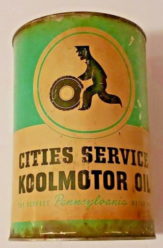 Rare Vintage Koolmotor Cities Service 5 Quart Motor Oil Metal Can Gas Station